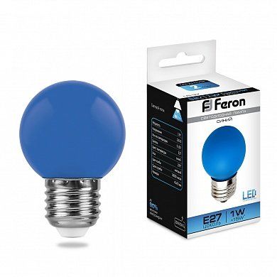 Лампа светодиодная Feron 1W E27 синий 25118 фото 1