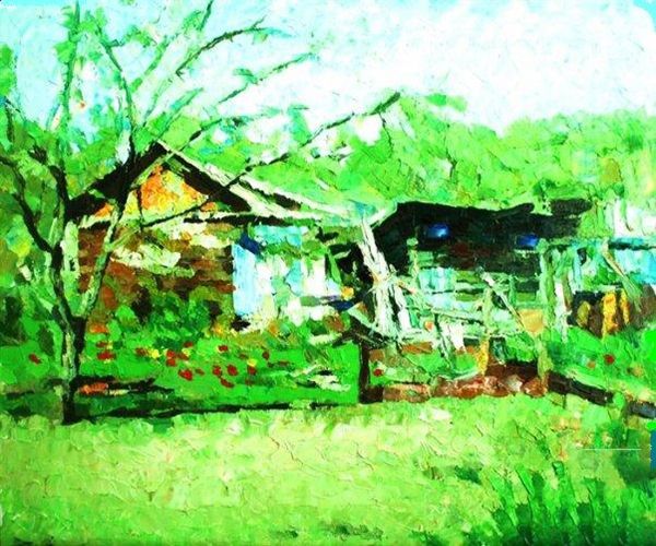 Картина "Пейзаж с баней" Михаил Рудник