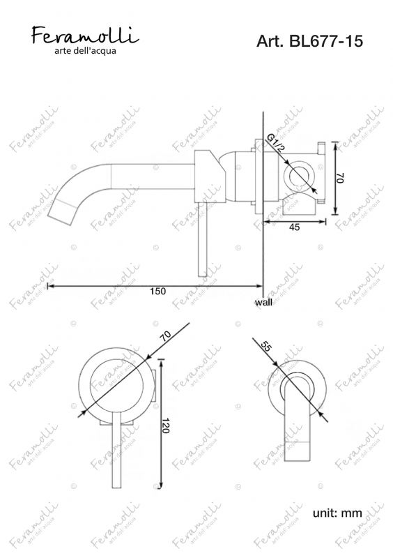 Смеситель для раковины встраиваемый Feramolli Ele BL677-15 (150мм.), черный