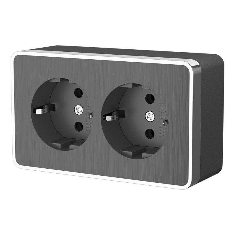 Розетка двойная с заземлением Gallant (графит рифленый) Werkel W5072104 фото 1