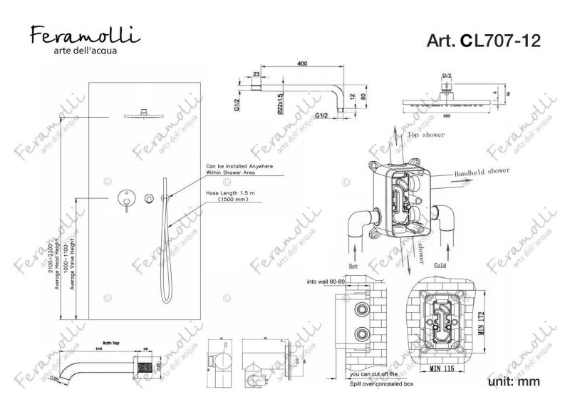 Душевой комплект с термостатом Feramolli Termostato CL7070, хром