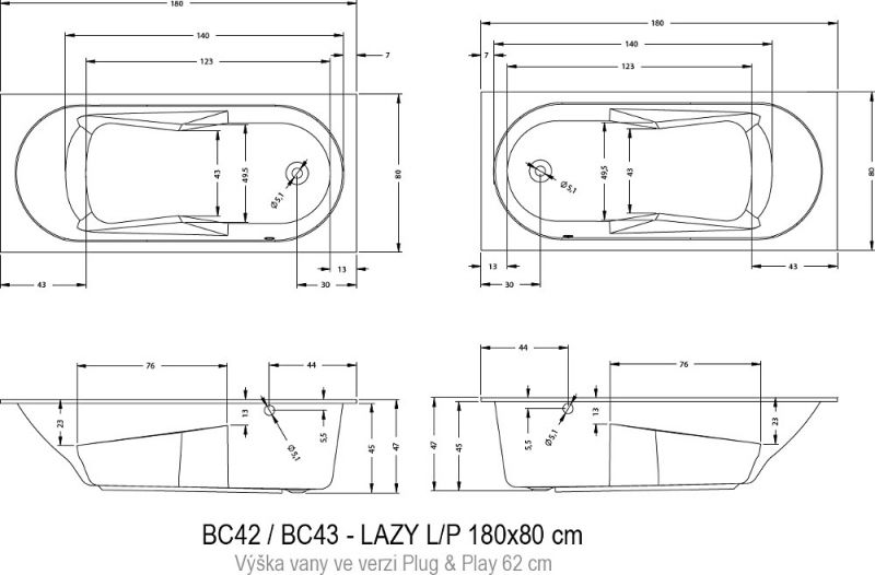 Акрилова ванна Riho Lazy B082005005 180х80 см.