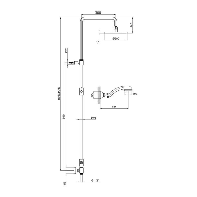 Душевой гарнитур Webert Shower Set AC0729015METAL, хром глянцевый