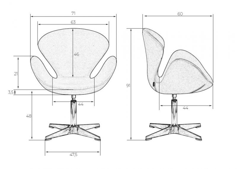 Кресло дизайнерское DOBRIN SWAN, серая ткань AF7, алюминиевое основание