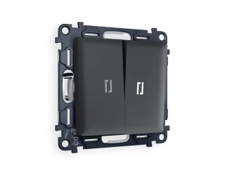 Комплект механизма 2-кл проходного выключателя с подсветкой 5600K Ambrella Volt ALFA Графит мягкое касание (AP9040, VM120, G25W) MA904035