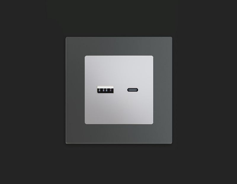 Комплект механизма розетки Ambrella Volt ALFA Серебро глянец 2USB A+C 20W (быстрая зарядка) (AP4110, VM177) MA411010 фото 4