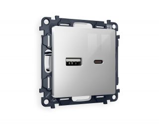 Комплект механизма розетки Ambrella Volt ALFA Серебро глянец 2USB A+C 20W (быстрая зарядка) (AP4110, VM177) MA411010