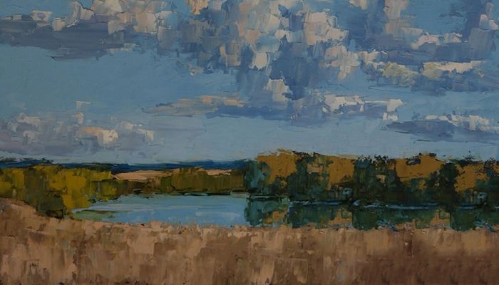Картина "Озеро и облака" Олег Аверченков
