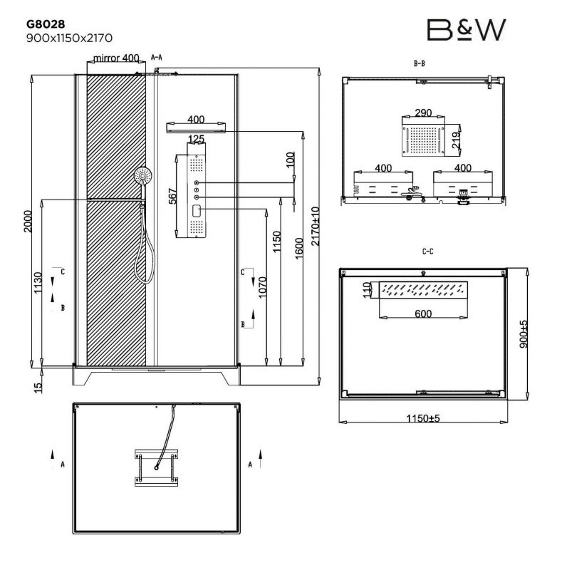 Душевая кабина Black & White G8028 8028000 115х90 см