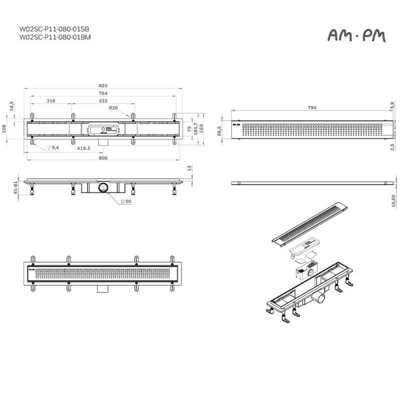 Душевой лоток AM.PM PrimeFlow W02SC-P11-080-01BM черный