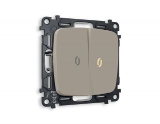 Комплект механизма 2-кл проходного выключателя с подсветкой 3200K Ambrella Volt OMEGA Серо-бежевый матовый (OP3640, VM120, G22Y) MO364030