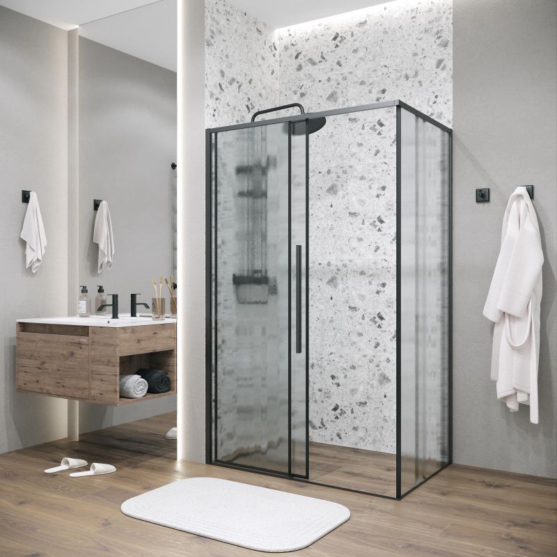 Душевой уголок Grossman Galaxy 120.K33.01.1010.21.02, 100х100 см, профиль черный матовый, стекло шиншилла, L фото 6