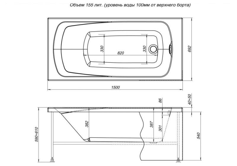 Акриловая ванна Aquanet Roma 00204026 150x70