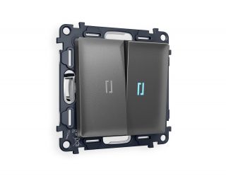 Комплект механизма двухклавишного выключателя с подсветкой 10000K Ambrella Volt ALFA Антрацит серый QUANT MA654020