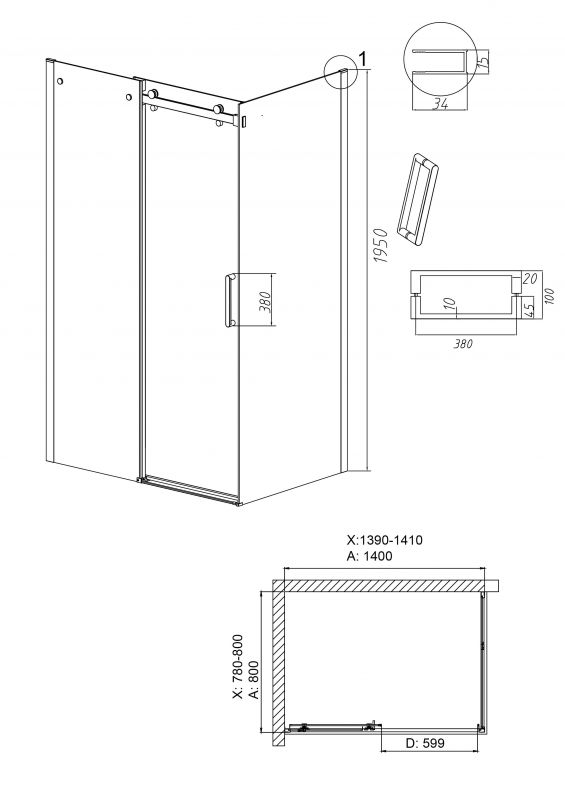 Душевой уголок Grossman Classic 120.K33.04.1480.42.00, 140х80 см, профиль графит сатин, стекло прозрачное фото 3