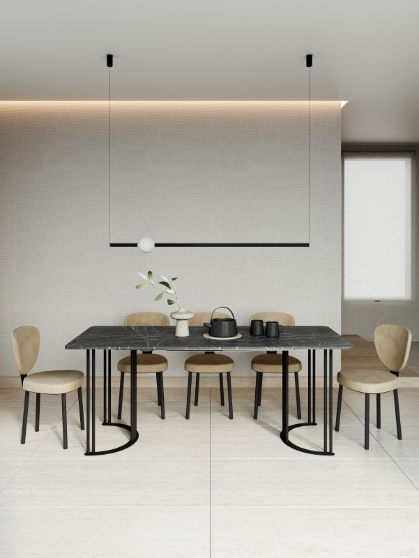 Стол раздвижной Genglass прямоугольный с чёрным металлическим подстольем VIOLUR Max столешница тёмный мрамор, 120/190*80 см BD-3154686 фото 6