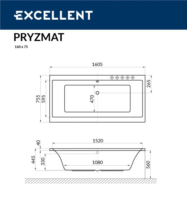 Акриловая ванна Excellent Pryzmat WAEX.PRY16WH 160x75 фото 3