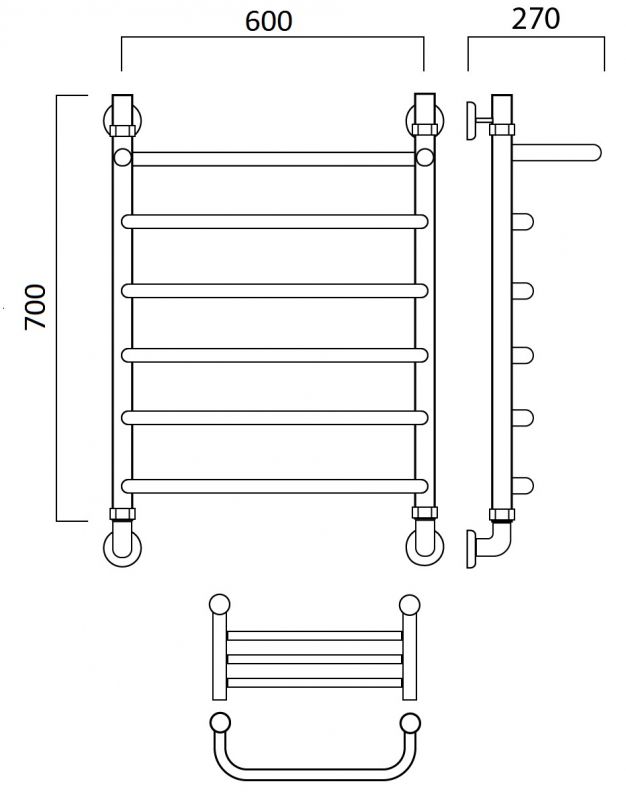 Водяной полотенцесушитель Aquanerzh Скоба с полкой 004-0A7060, 70x60