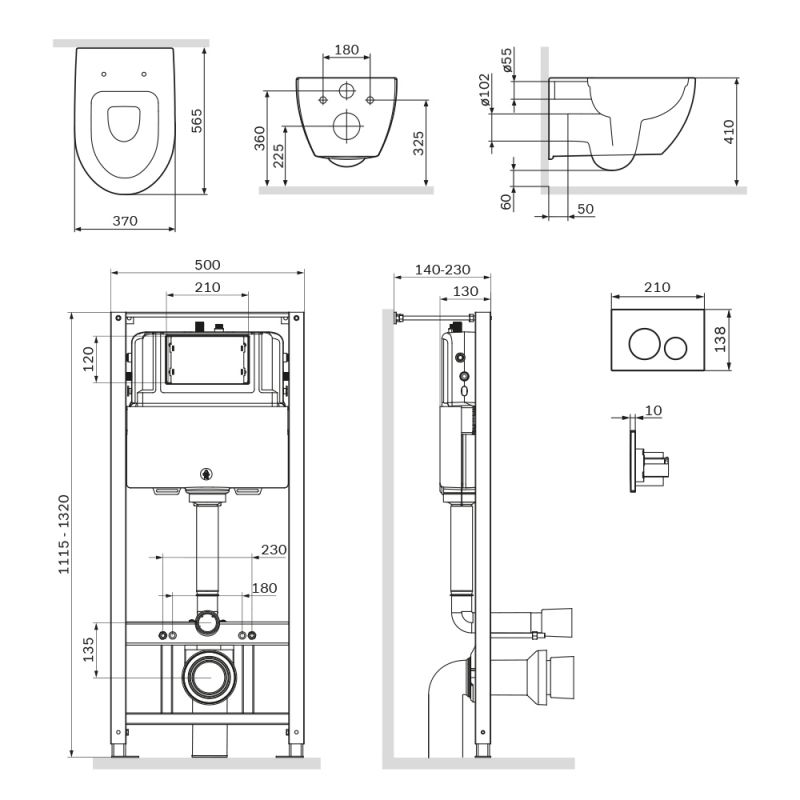 Инсталляция с подвесным унитазом, микролифтом и клавишей AM.PM Awe IS49051.111700