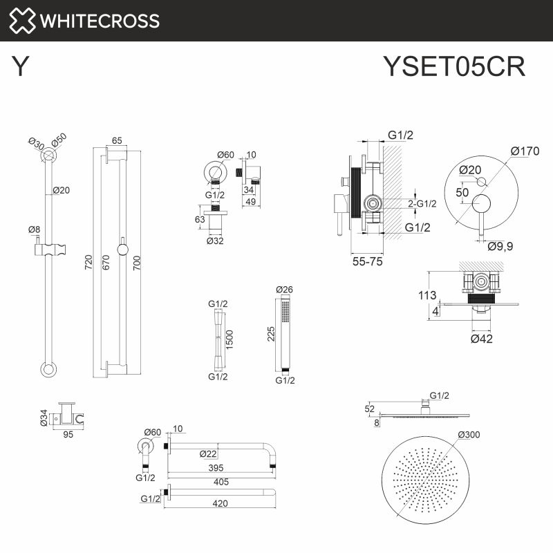 Душевая система Whitecross Y YSET05CR, хром, с внутренней частью фото 2