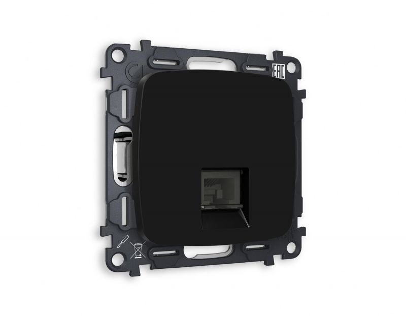 Комплект механизма телефонной розетки Ambrella Volt OMEGA Черный матовый RJ-11(4P4C) с защитной шторкой QUANT MO812030 фото 1