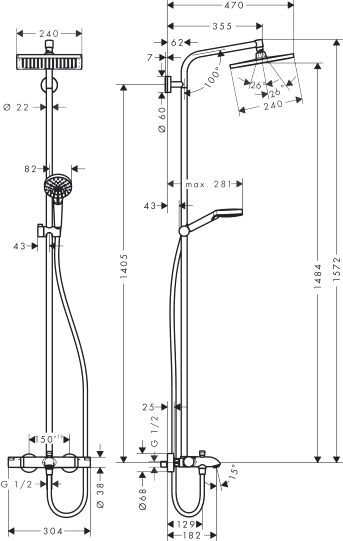 Душевая стойка Hansgrohe Crometta E 240 1jet Showerpipe 27298000