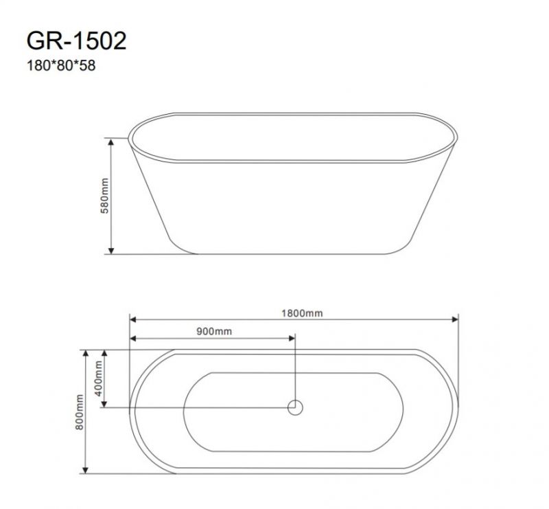 Ванна акриловая отдельностоящая Grossman GR-1502 (180x80x58)