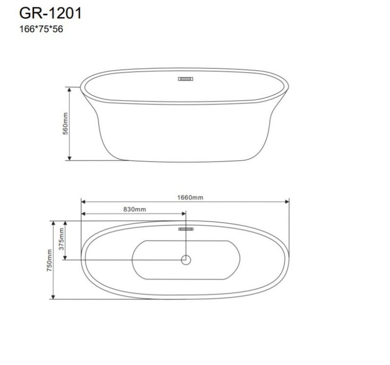 Ванна акриловая отдельностоящая Grossman GR-1201 (166x75x56) фото 3