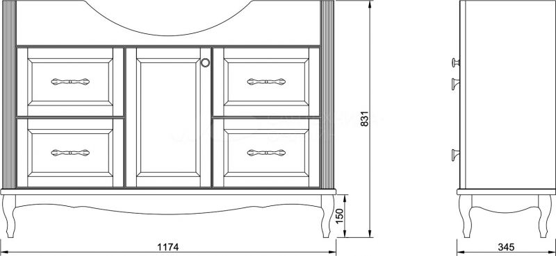 Тумба напольная ValenHouse Эллина-120/2 BD-2137596 белый ясень/бронза фото 4