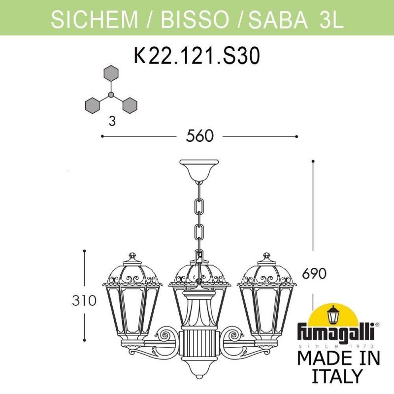 Подвесная уличная люстра FUMAGALLI SABA бронза, прозрачный K22.120.S30.BXF1R фото 2