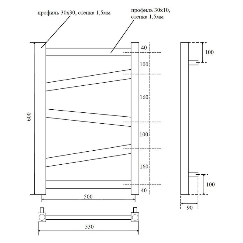 Полотенцесушитель электрический Point Феникс PN15156BE 67x53 черный