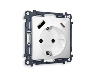 Комплект механизма электрической розетки Ambrella Volt ALFA Белый глянец 2USB A+C 20W (быстрая зарядка) с/з (AP1100, VM160) MA110010