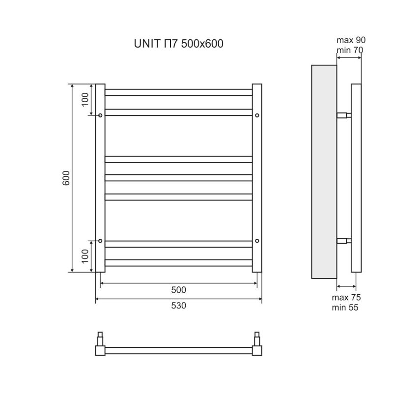 Полотенцесушитель водяной Lemark Unit П10 LM45810BL 500x800, черный