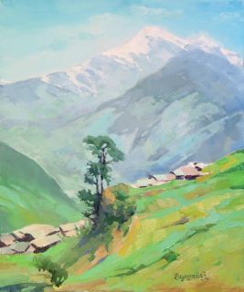 Картина "Гималаи. Высокогорная деревня Джана" Ведешина Зинаида