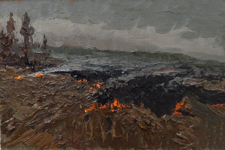 Картина "Пал травы" 30x20 2015 Головченко Алексей