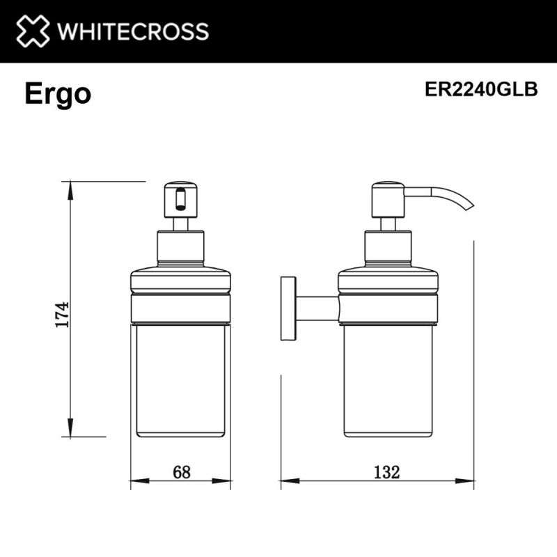 Дозатор для жидкого мыла подвесной WHITECROSS Ergo ER2240GLB, брашированное золото