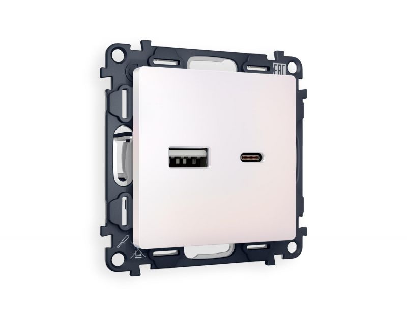 Комплект механизма розетки Ambrella Volt ALFA Жемчуг 2USB A+C 20W (быстрая зарядка) (AP2110, VM177) MA211010 фото 1