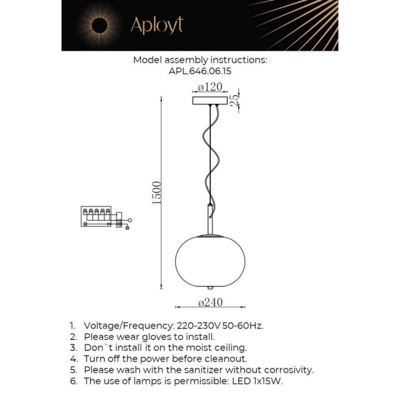 Светильник подвесной светодиодный Aployt Adeli APL.646.06.15