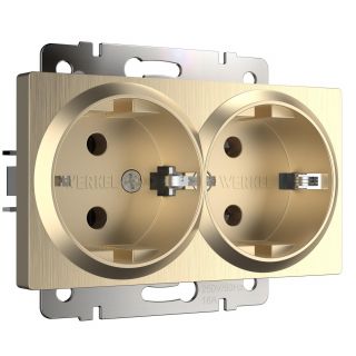Розетка двойная с заземлением (шампань рифленый) Werkel W1172010