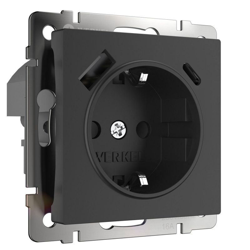 Розетка с быстрой зарядкой USB Type A+С черная (черный матовый) Werkel W1171708 фото 1