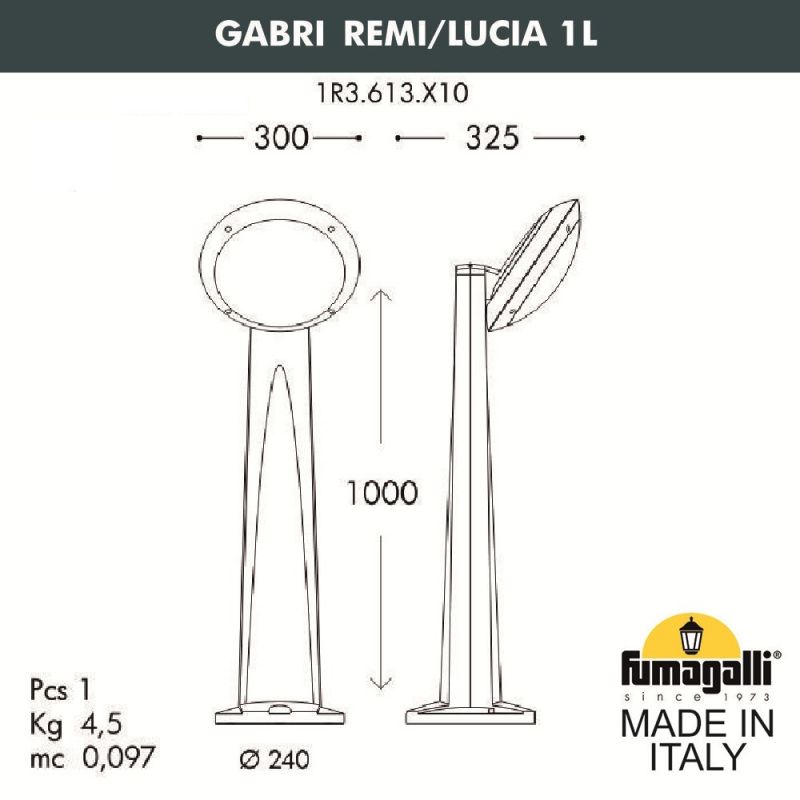 Столбик (газонный светильник) наклонный FUMAGALLI LUCIA серый, бежевый 1R3.613.X10.LYE27