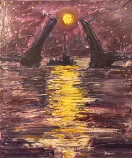 Картина "Луна над Дворцовым мостом" Роман Рахматулин