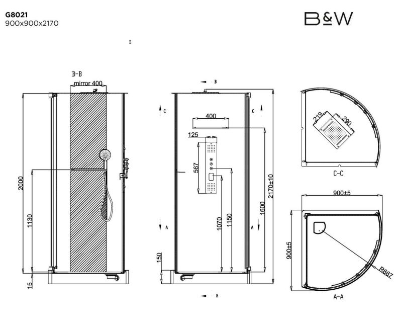 Душевая кабина Black & White G8021 8021000 90х90 см