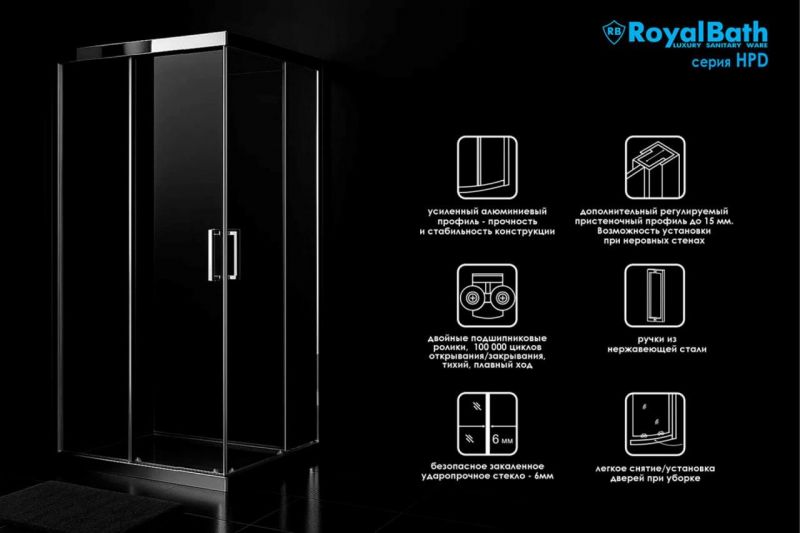 Душевой уголок Royal Bath HPD RB8100HPD-C-CH 100х80, профиль хром, стекло рифленое фото 3