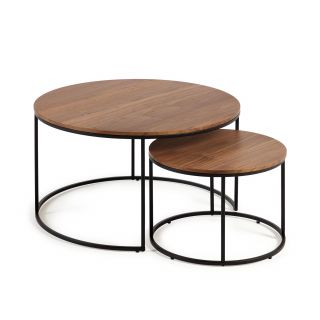Набор из 2 приставных столиков из шпона ореха и черным металлом Yoana  La Forma (ex Julia Grup) BD-2608406