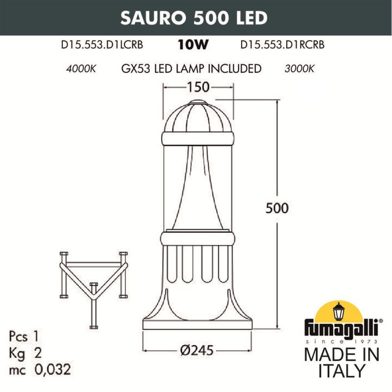 Уличный светильник-столб FUMAGALLI SAURO серый D15.553.000.LXD1L.CRB фото 3