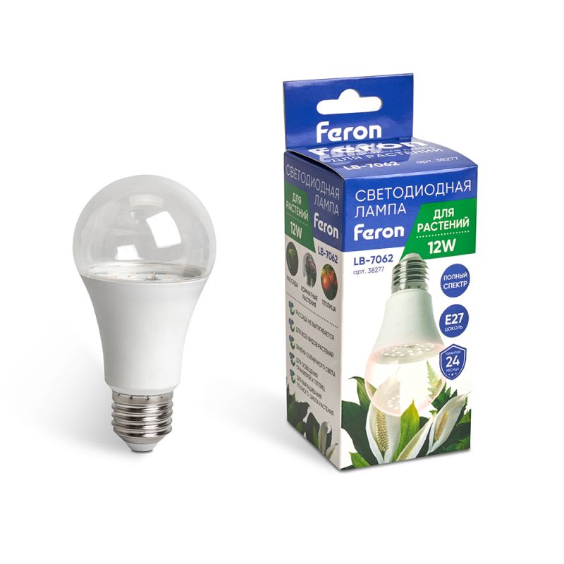 Лампа для растений FERON 12W E27 А60 LB-7060 38277