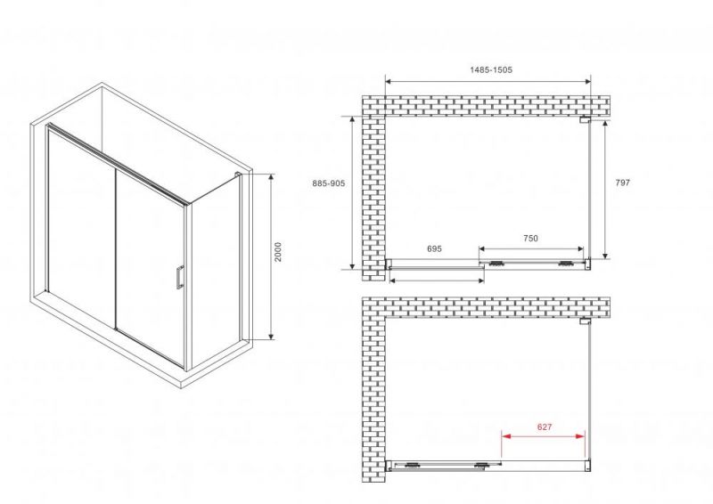 Душевой уголок Abber Komfort AG93150B-S92B 150х90 см