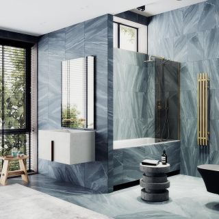 Шторка для ванны MaybahGlass MGV-252-3ш 30 см, профиль золотой, стекло тонированное