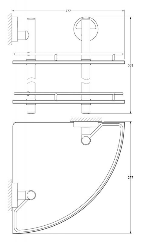 Полка угловая 2-х ярусная 28 cm FBS Luxia LUX 072